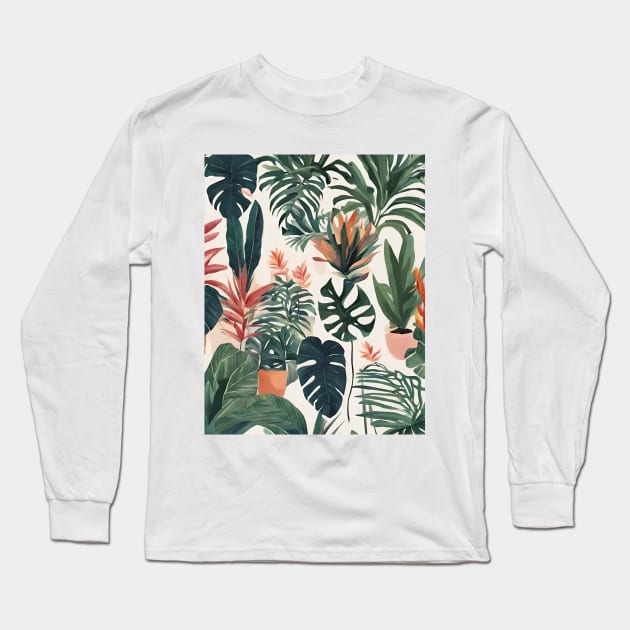 Boho Chic Leaf prints Minimalist Tropical Botanical Plants Long Sleeve T-Shirt by Tina